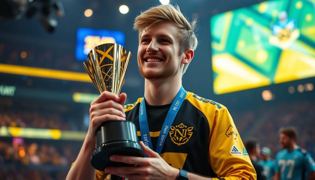 s1mple из Natus Vincere поднимает трофей MVP турнира
